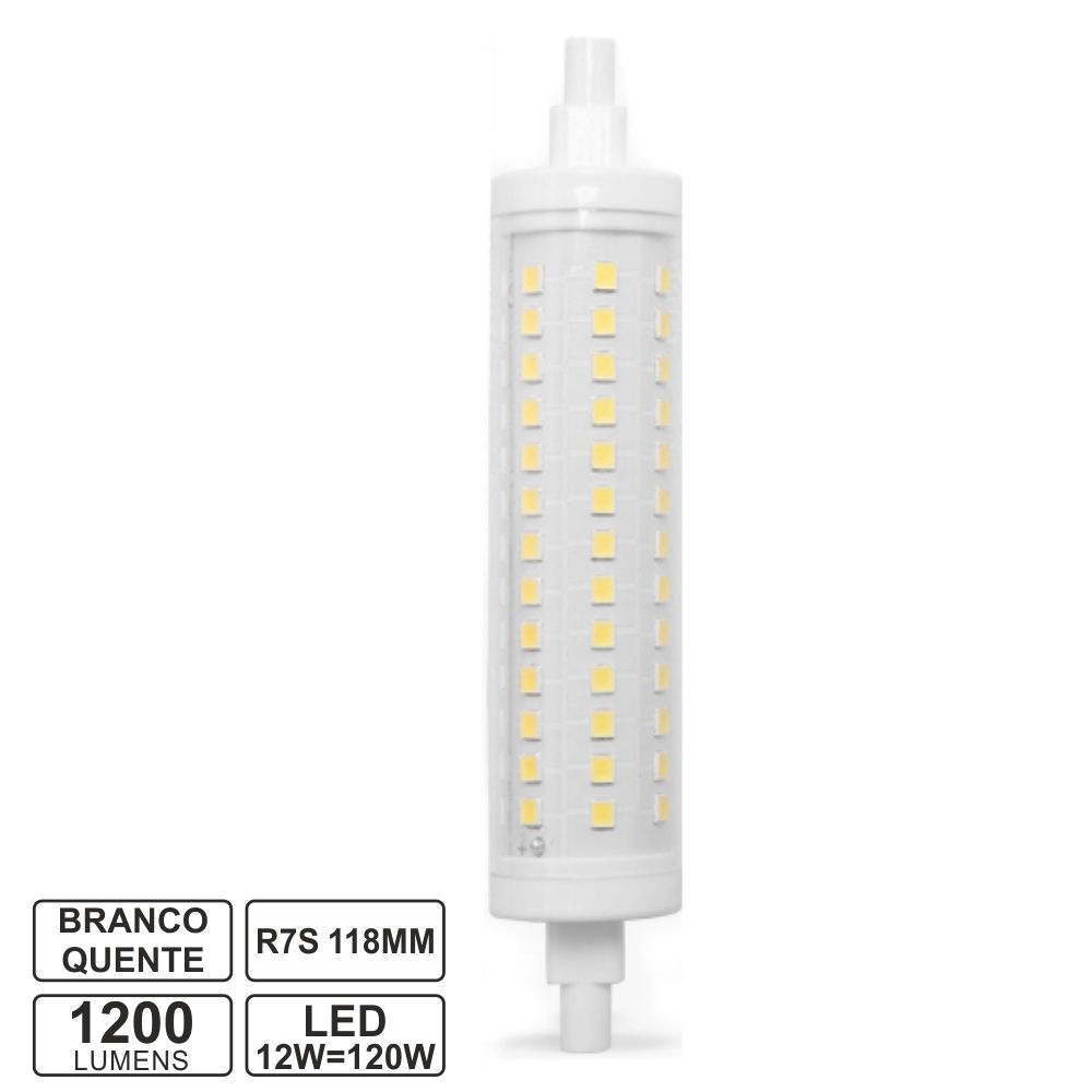 Lampada led R7s 12W 230V 118mm branco quente