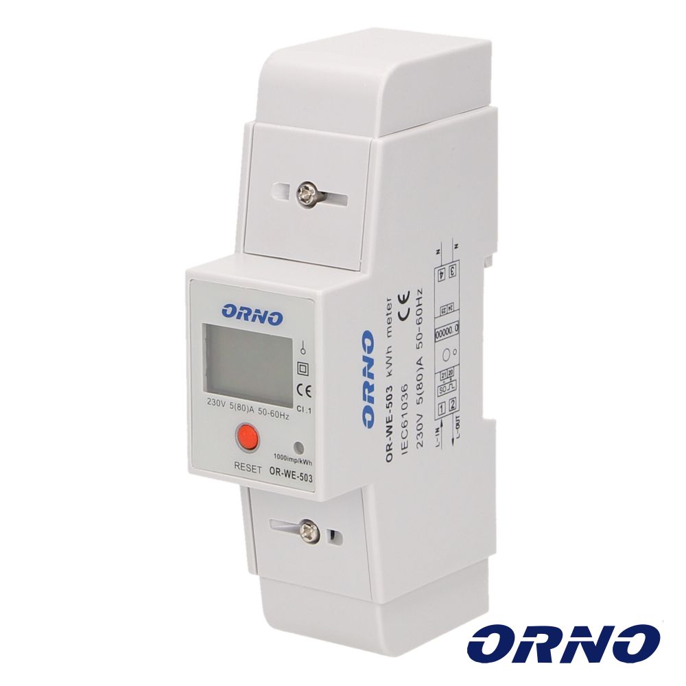 Contador de energia 230V/80A 2 modulos p/calha din ORNO