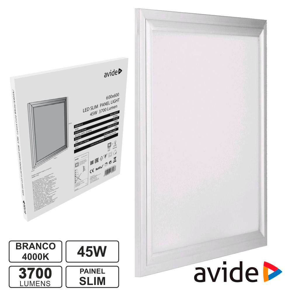 Painel led quadrado 45W 600x600mm 4000K  AVIDE