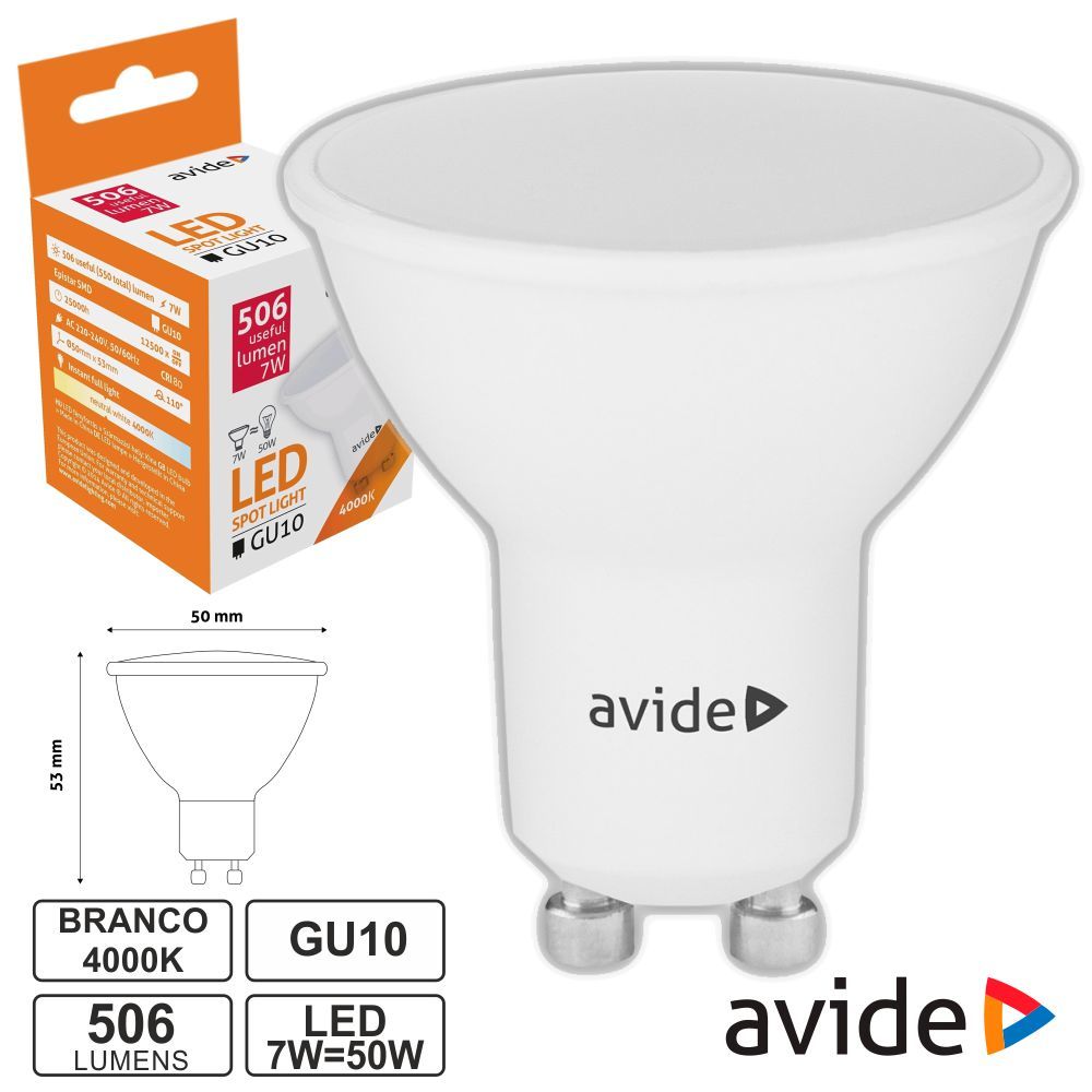 Lampada led GU10 7W 4000K branco natural Avide