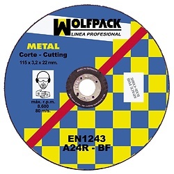 DISCO CORTE INOX 115X3,2X22MM WOLFPACK