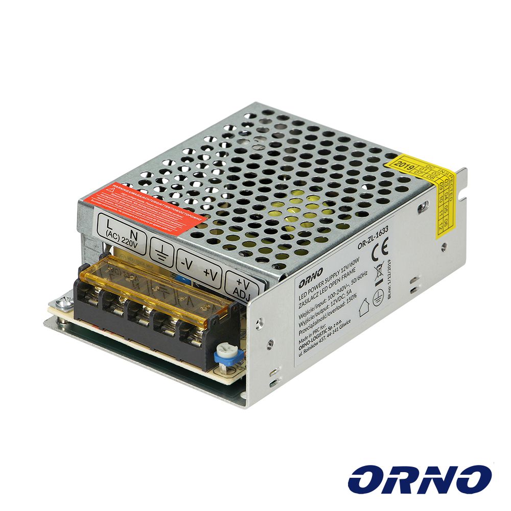 Fonte de alimentação industrial 12V 60W 5A ORNO