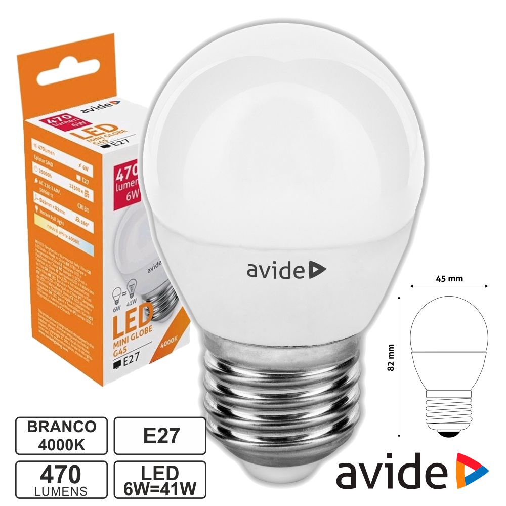 Lampada led esferica E27 6W branco natural Avide