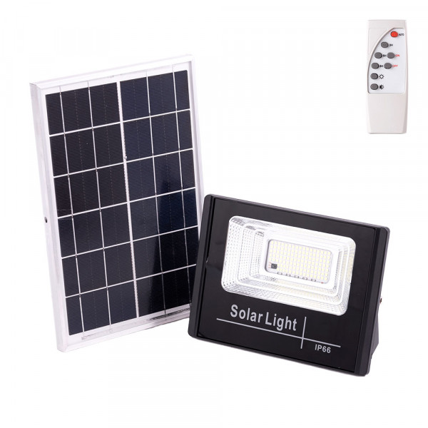 Projetor led solar 30W 6500K painel: 6V/6W Bateria 3.2V/3000Mah control remoto