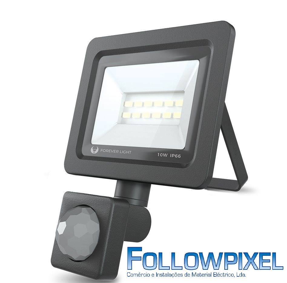 Projetor led 10W c/sensor branco frio 6000K preto