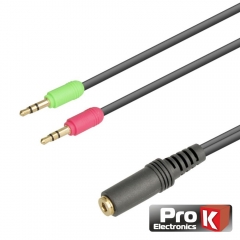 Cabo jack 3.5mm femea 4P/2 Jack 3.5mm macho stereo 0.2m