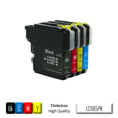Conjunto tinteiros jato tinta - 4 cores - para Brother LC985BK/C/M/Y - 10ml X 4