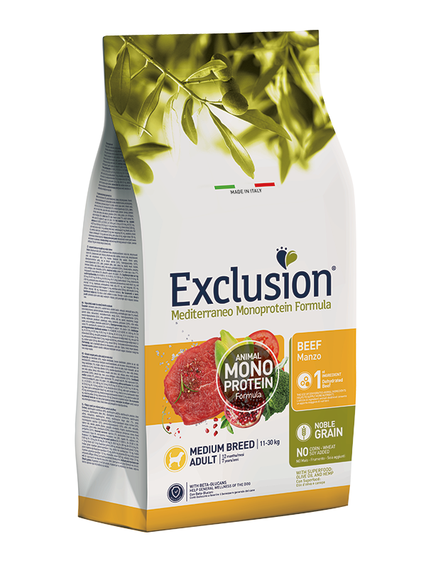 Exclusion Noble Grain Adulto Beef Raça Média 12Kg