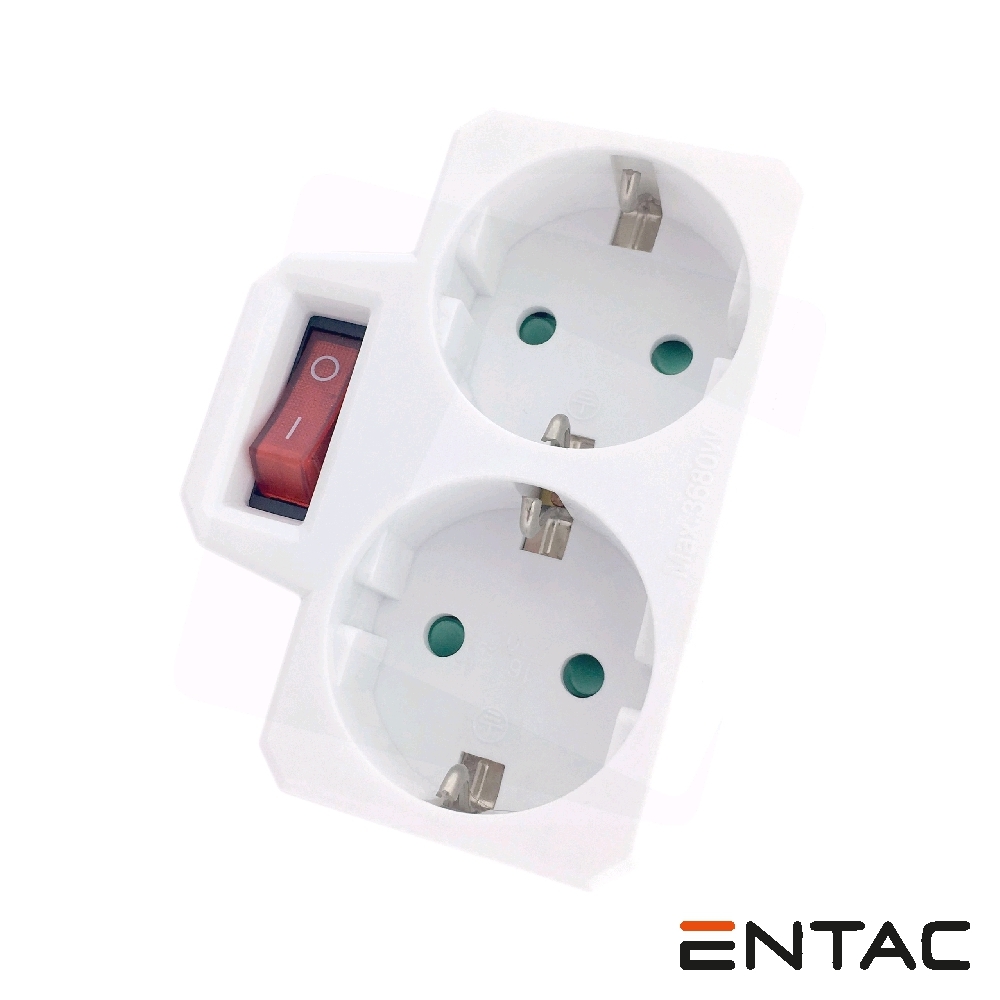 Tomada Elétrica C/ 2 Saídas Interruptor Branco ENTAC