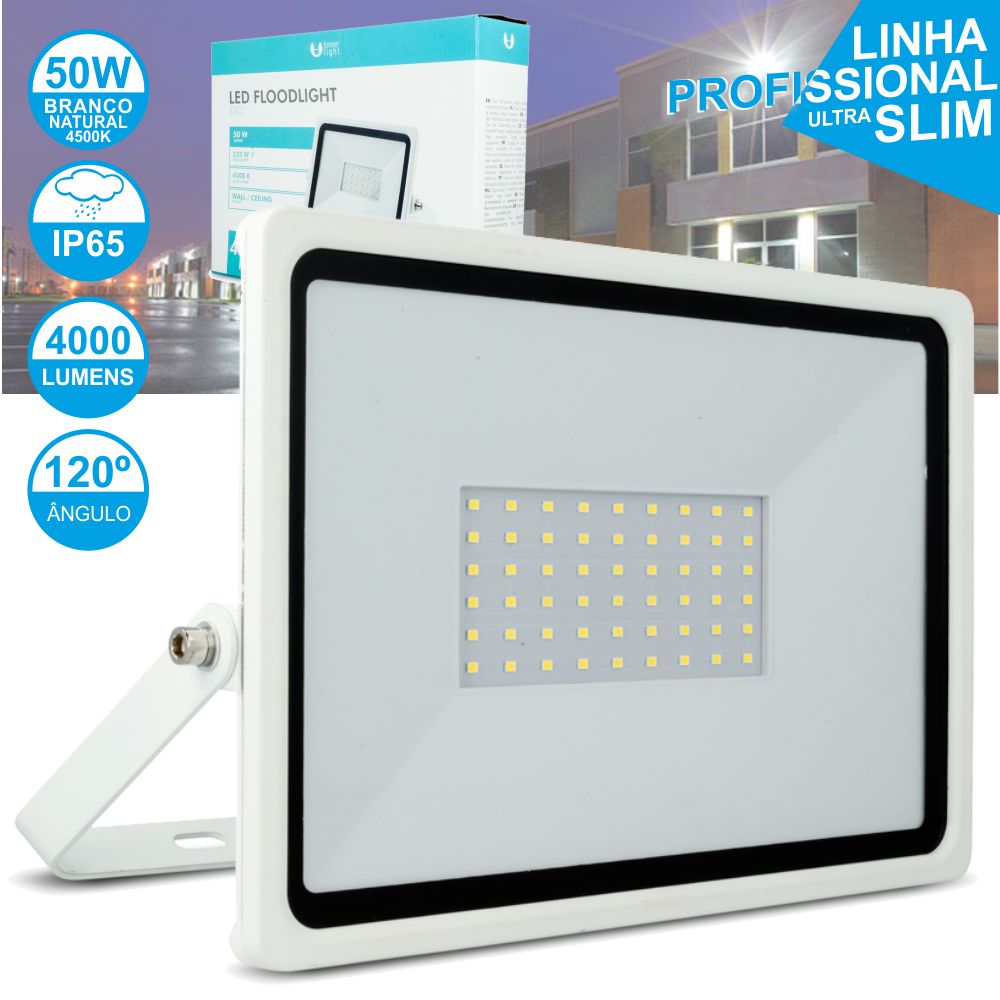 Projector led 50W slim 4500K branco natural IP65 branco