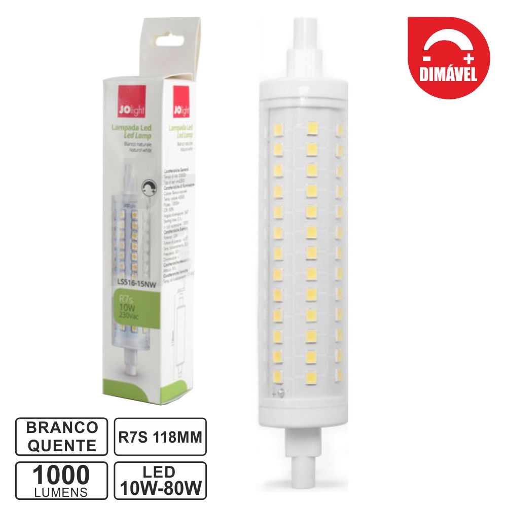 Lampada led R7s 10W 230V dimável 3000K branco quente