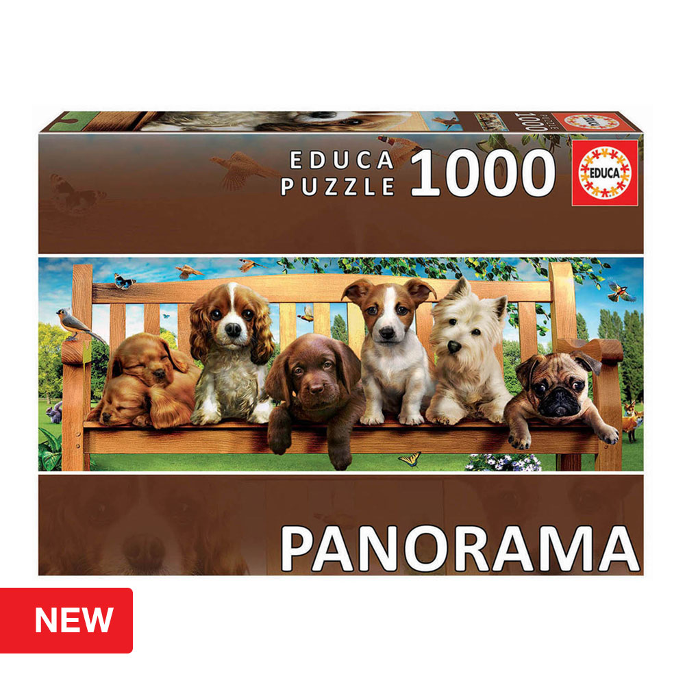 Puzzle Cãezinhos no banco Panorama 1000 Peças