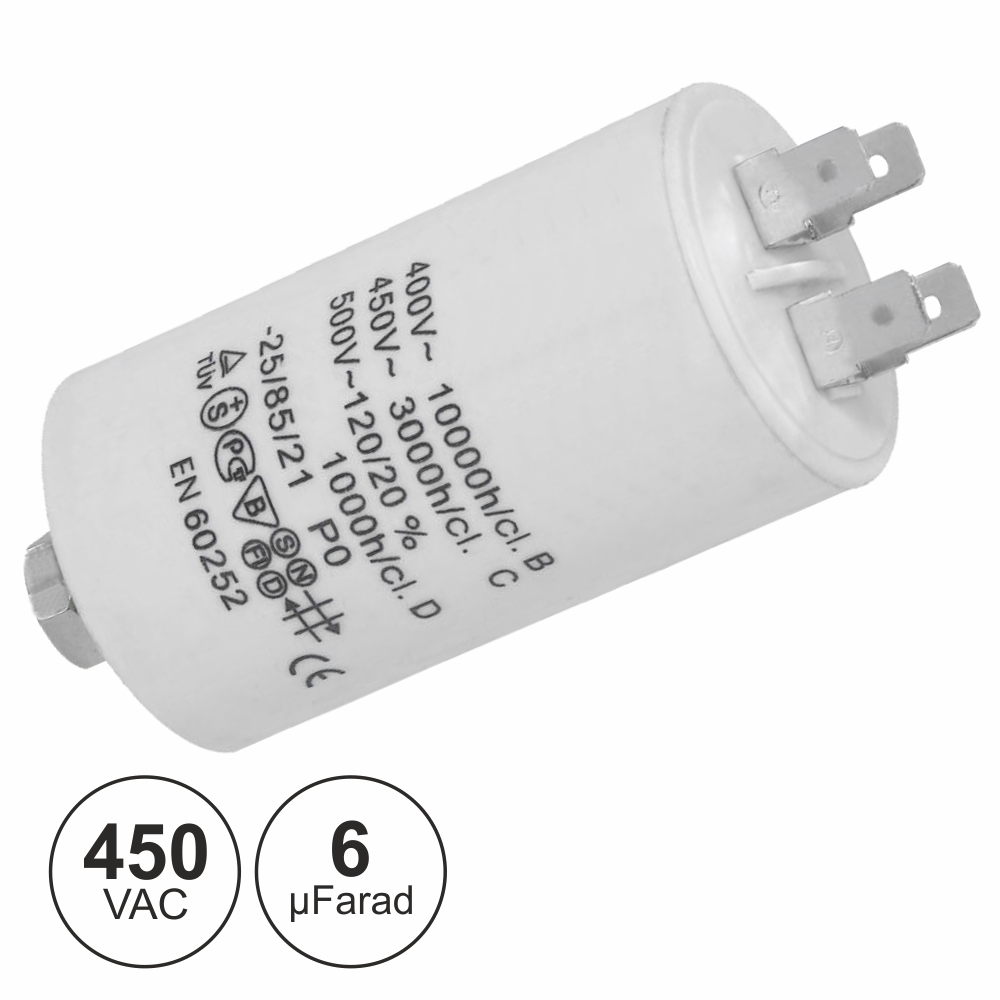 Condensador de arranque 6uf 450V + terra