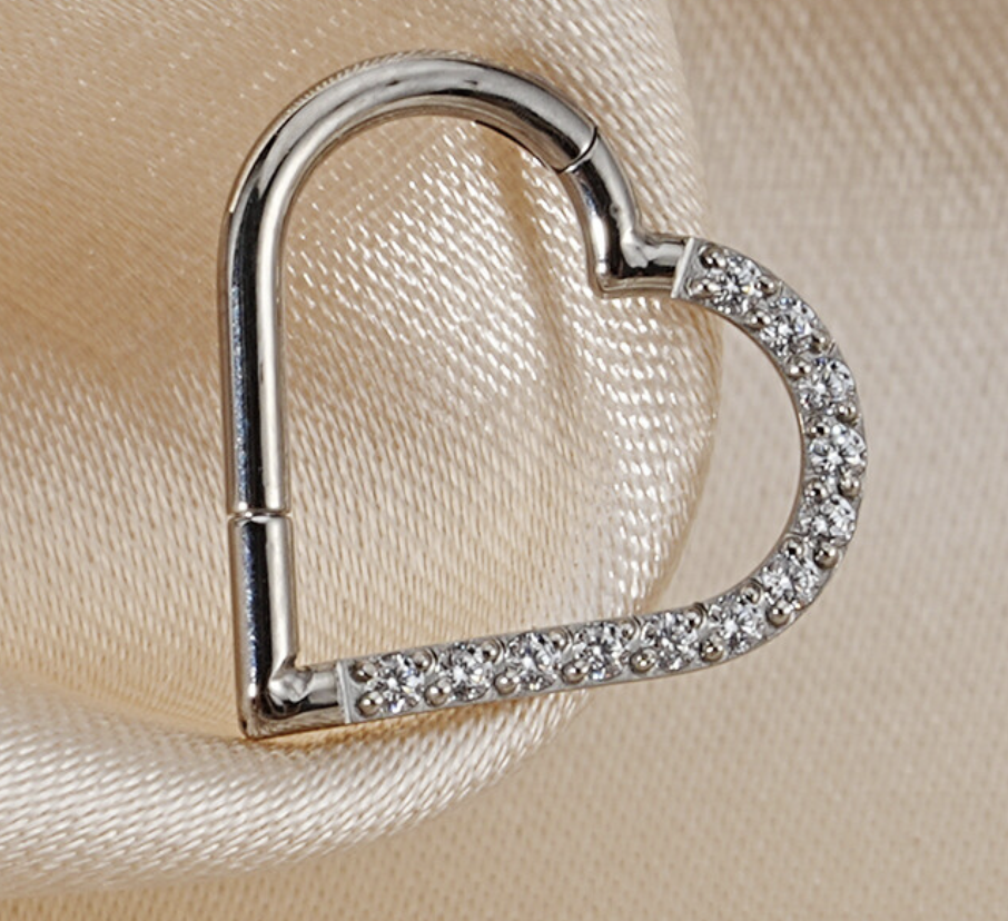 Piercing Titânio Argola Coração Prata 8mm Esquerda Duplicado