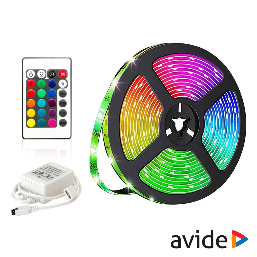 Kit fita led 5050 RGB 12V 7.2W/M comando 5M IP65 AVIDE