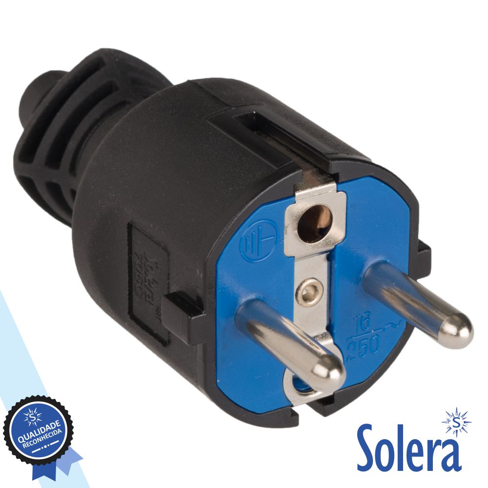 Ficha macho schuko 16A/250V borracha preta SOLERA