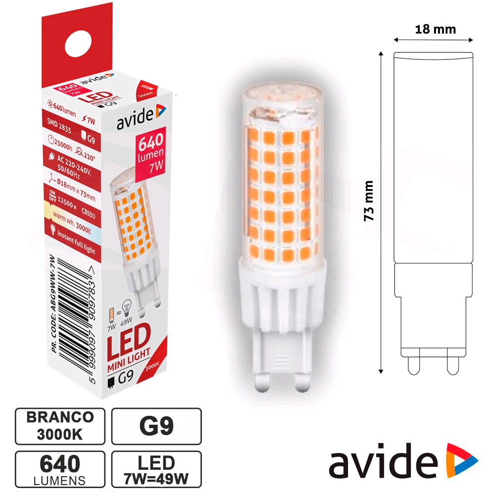 Lampada led G9 7W 230V 3000K 640Lm AVIDE