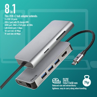 HUB NGS ALUM. 8 PARA 1 USB-C MULTI-PORT ADAPTER WONDERDOCK8