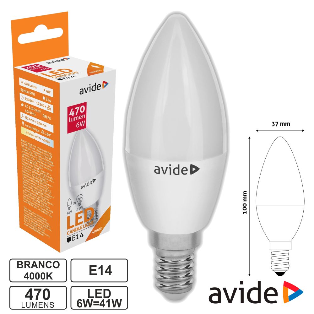 Lampada led chama 6W E14 4000K branco natural Avide