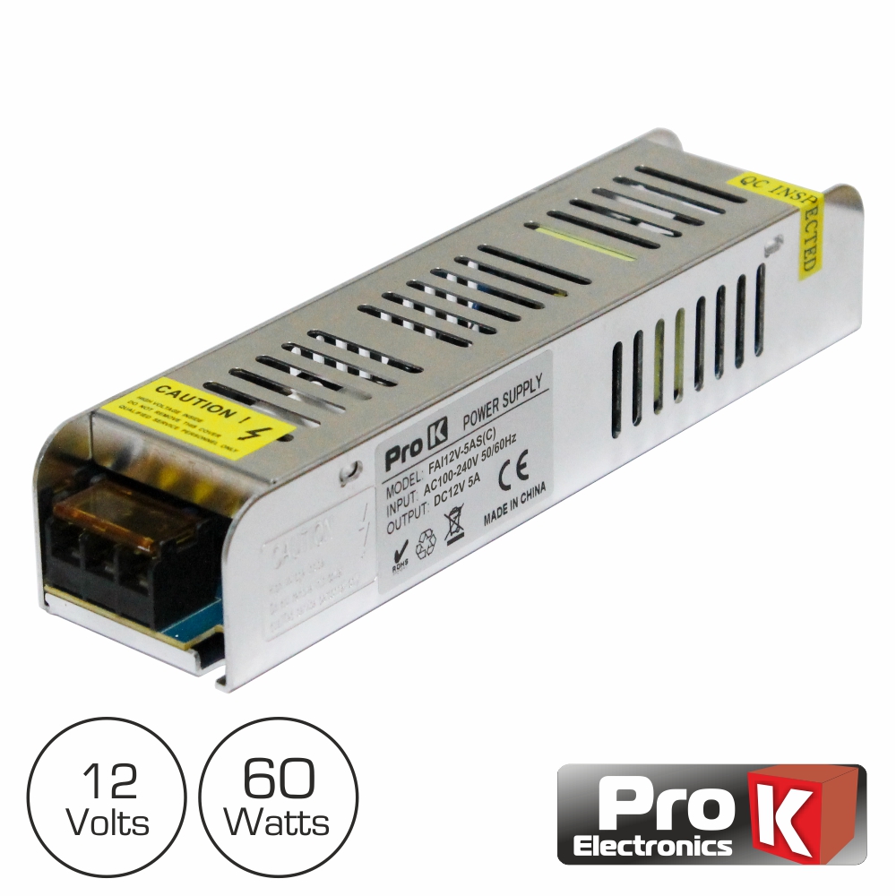 Fonte de alimentação industrial slim 12V 60W 5A PROK