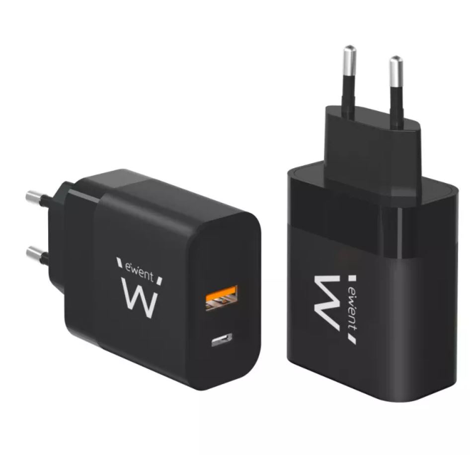 Carregador Ewent EW1327 USB-C/USB-A GaN Fast Charger 45W Preto