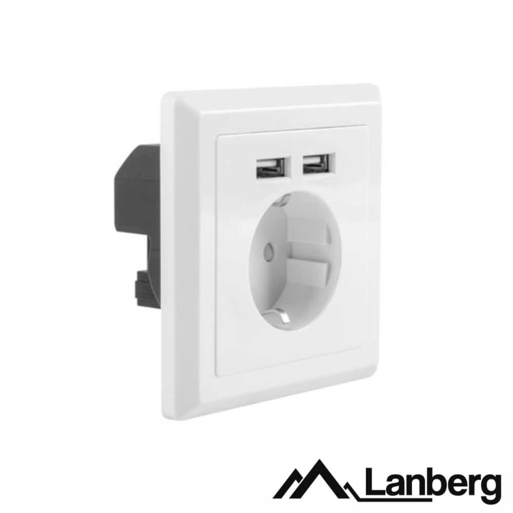 Tomada schuko 2P+T com 2 portas USB branco LANBERG