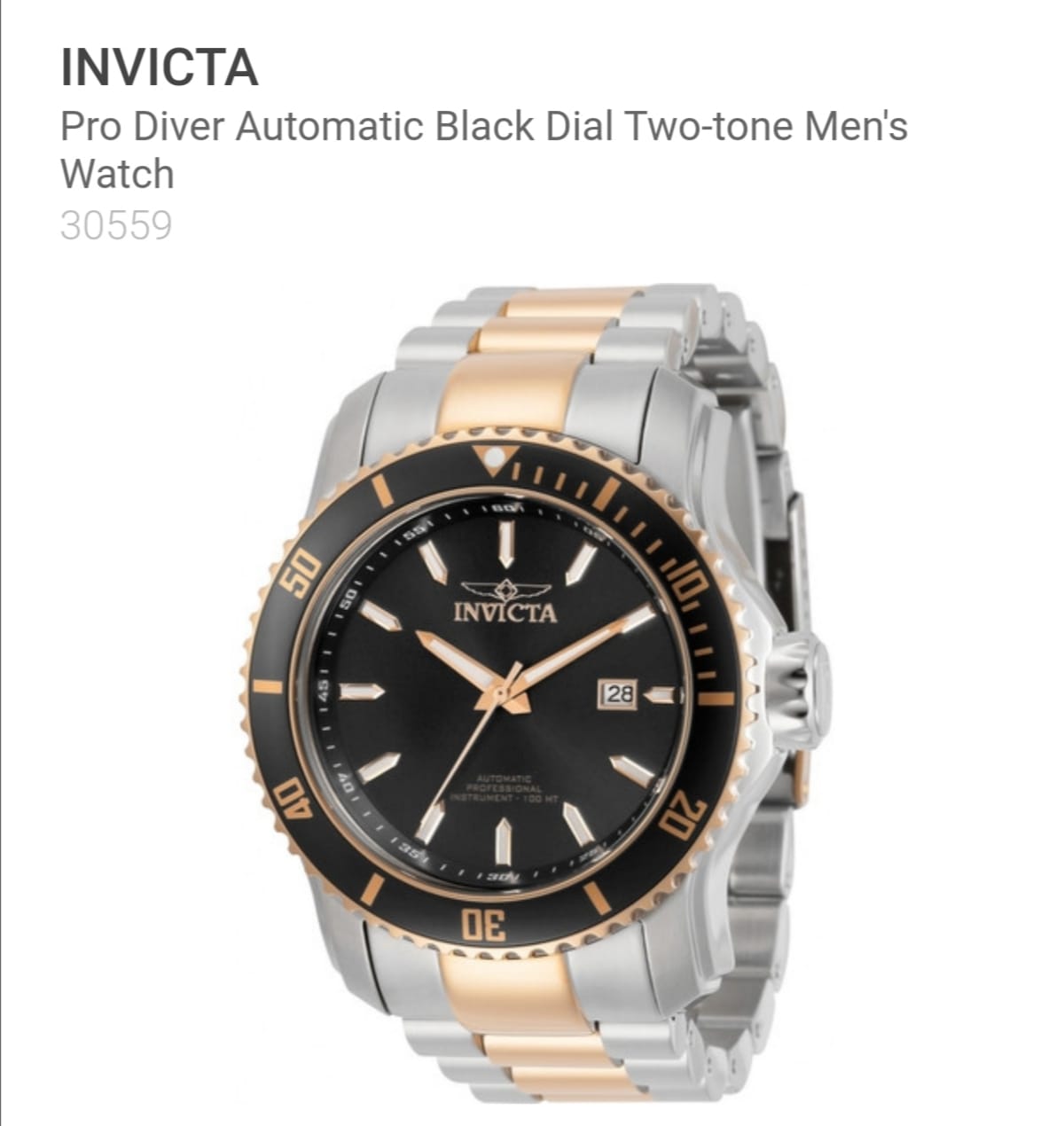 Invicta Pro Diver Automatic Black Dial Two-Tone Men´s