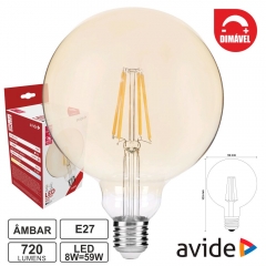 Lampada led E27 dimável filamento 8W 2400K branco quente AVIDE