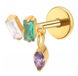 Piercing Due 3 Cores Gold Pendente Roxo