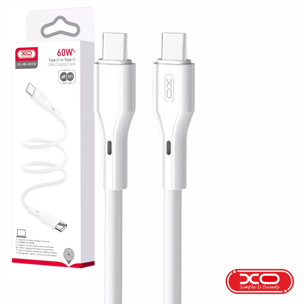 Cabo USB-C macho / USB-C macho PD 60W 1M branco XO