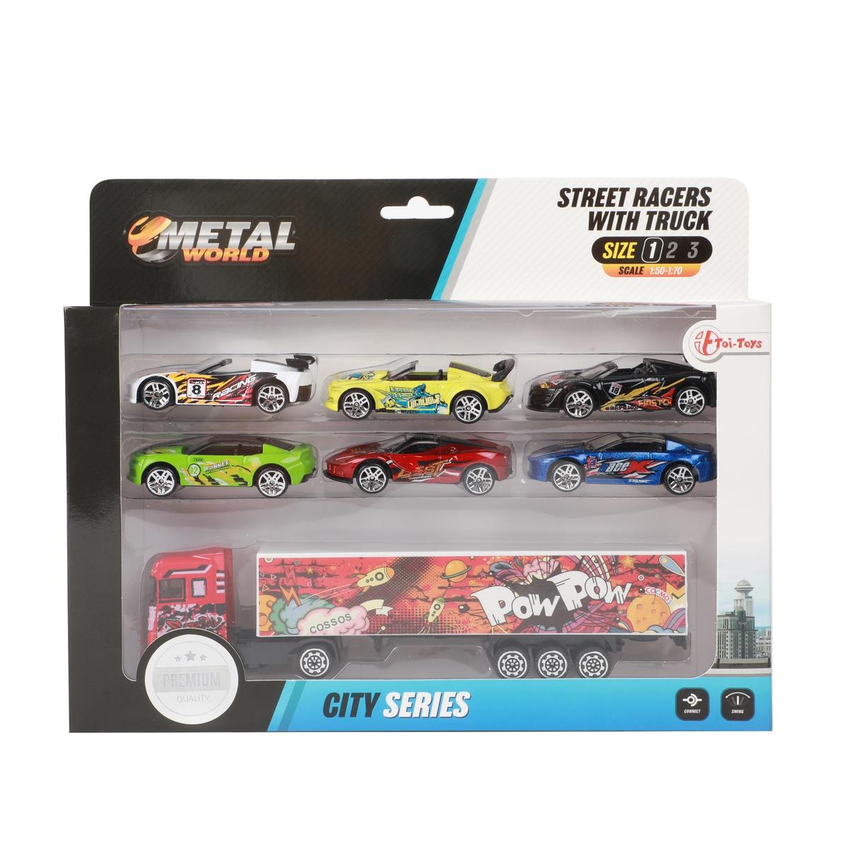 CONJUNTO CAMIÃO + 6 CARROS RACING