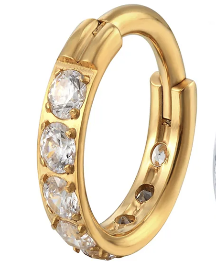 Argola 6 zircônias GOLD titânio 