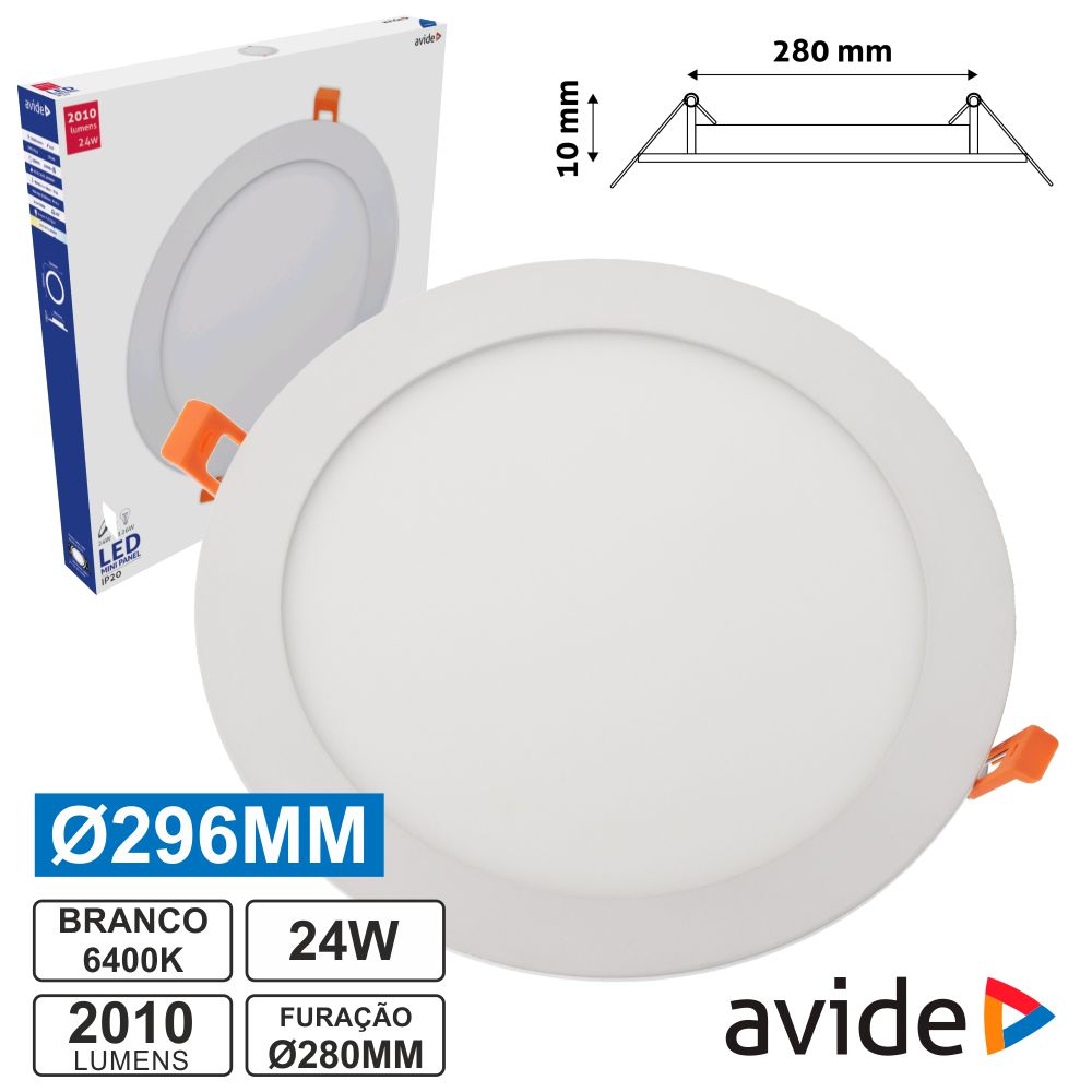 Pinel led redondo 24W 296mm 6400K 2010LM branco frio AVIDE