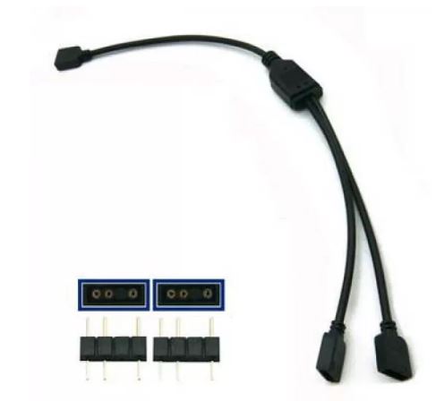 CABO SPLITTER ARGB LED 3PINOS 5V(F)>2X 3P 5V(F/M) PRETO 3P 30CM