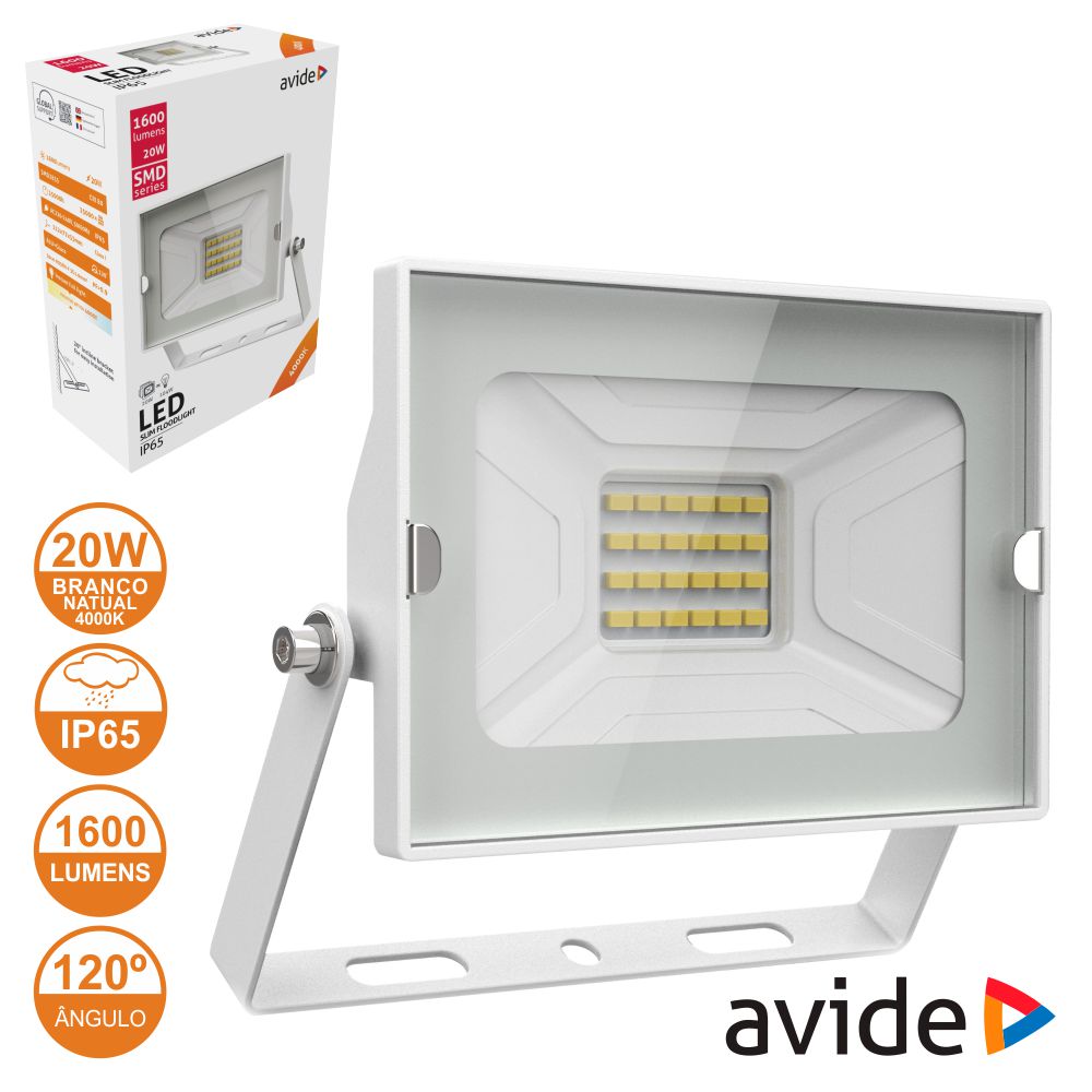 Projetor led 20W 230V branco natural 4000K IP65 branco AVIDE