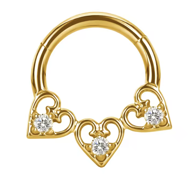 Argola 3 corações CZ Gold 