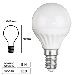 Lampada led E14 5W esferica branco quente