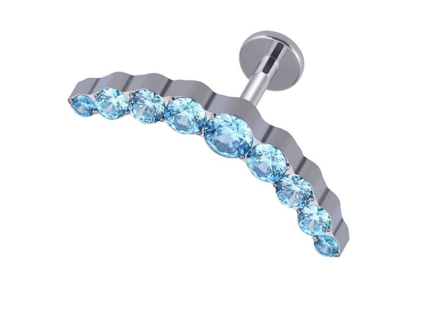 Piercing Cascata azul 9 pedras - Titânio