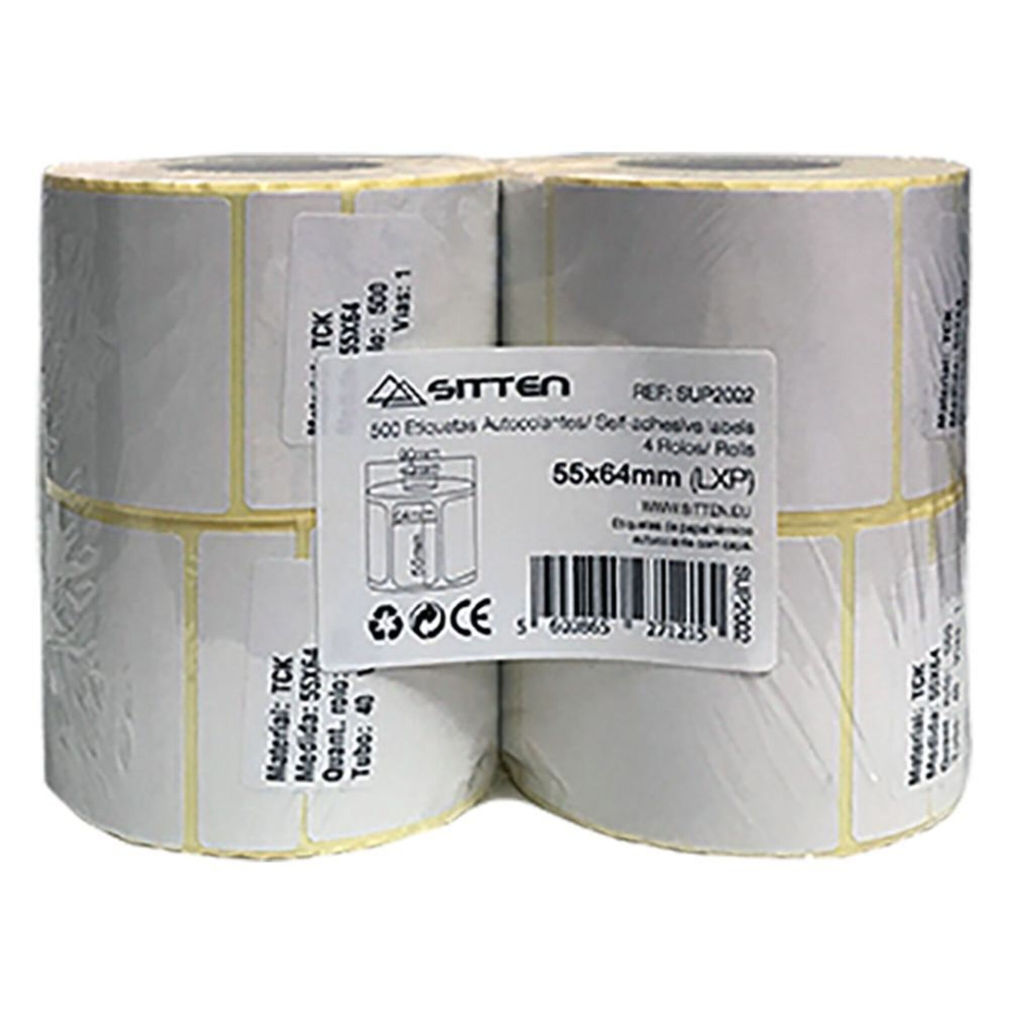 ROLO DE PAPEL TÉRMICO ETIQUETADO 55*64*500MM DE 500 ETIQUETAS