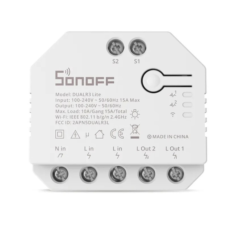 Interruptor Inteligente Wi-Fi de relé duplo c/controlo de estores elétricos - Sonoff DUALR3 Lite