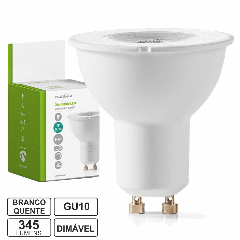 Lampada led GU10 dimável 4.9W 2700K branco quente