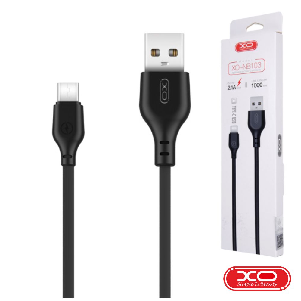 Cabo USB-A 2.0 macho / USB-C 2.1A 1M preto XO