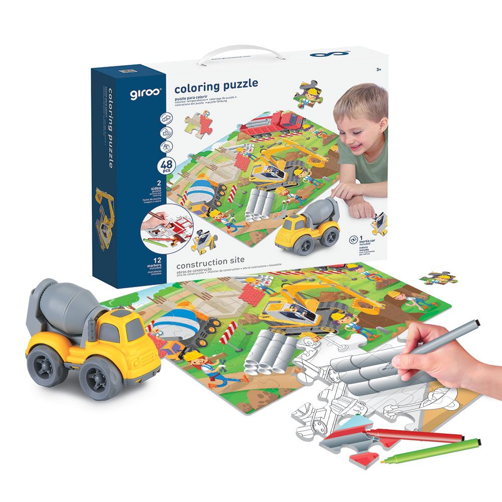 Play Puzzle Colorir 2 Faces + Carro 48 Pcs 