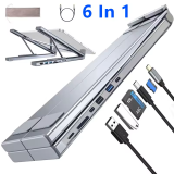 6-in-1 USB-C Laptop Stand With Docking Station Universal USB C Dock Tablet Stand Foldable Type-C Hubs Adapter Plug Play 