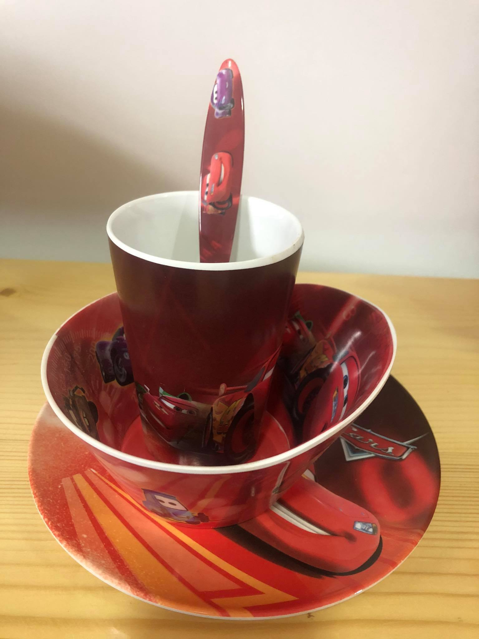 conjunto de prato copo e tigela cars