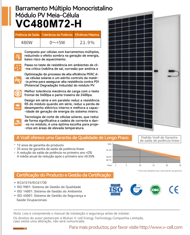 PAINEL SOLAR MONOCRISTALINO 480W