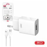 Carregador USB-A 2.4A branco + cabo USB-A P/lightning XO