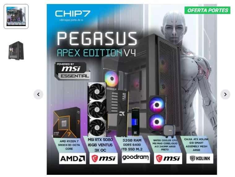 COMPUTADOR GAMING - AMD RYZEN 7 9800X3D / RTX 5080 16GB / 32GB RAM / 1TB SSD - CHIP7 PEGASUS APEX EDITION V4 Powered By MSI