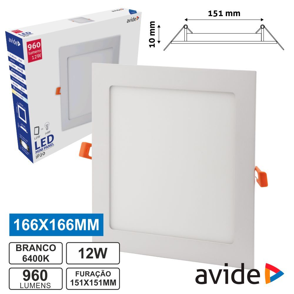 Painel led quadrado 12W 6400K branco frio Avide