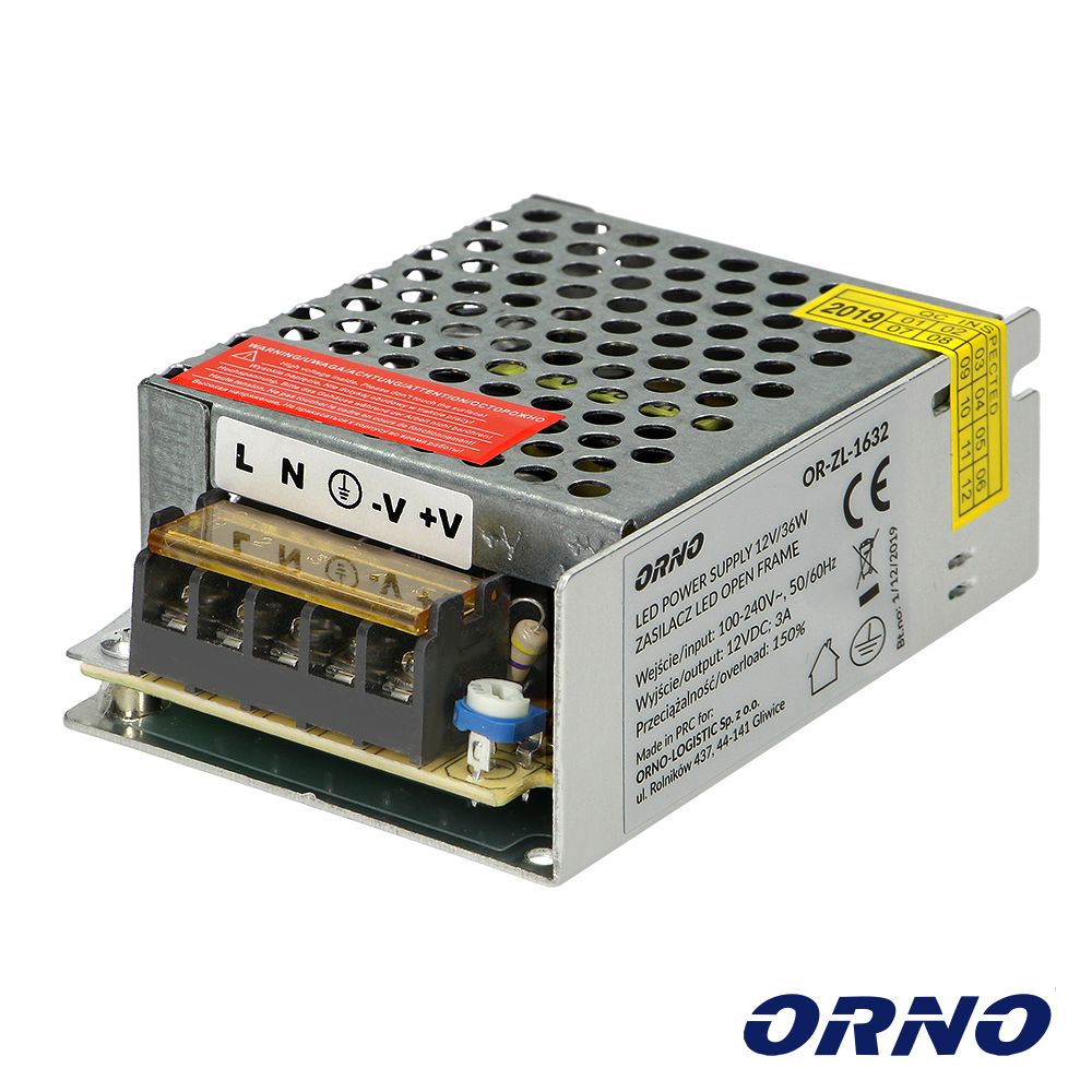 Fonte de alimentação industrial 12V 36W 3A ORNO